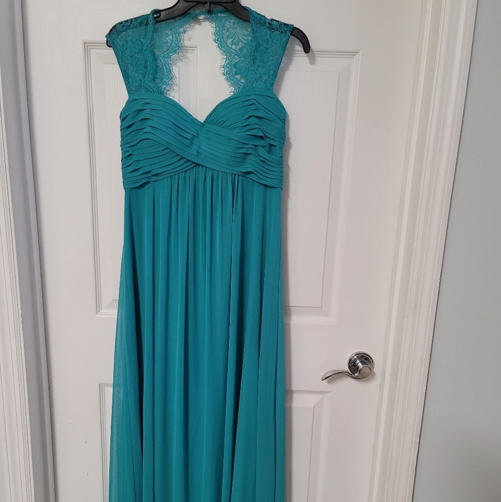 EVA Womens Ladies TEAL Sleeveless Lace Trim Formal Maxi Dress Size M